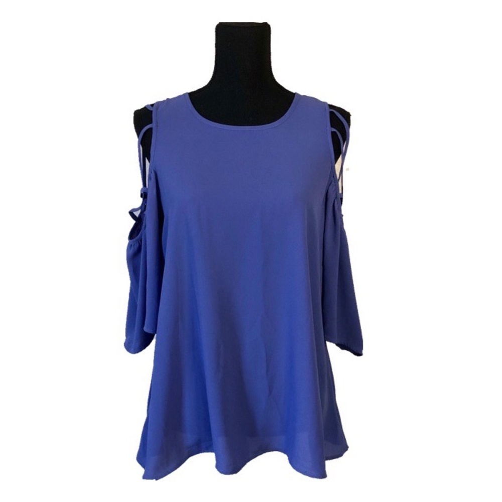 Beautiful Blue Open Shoulder Mittoshop Blouse
